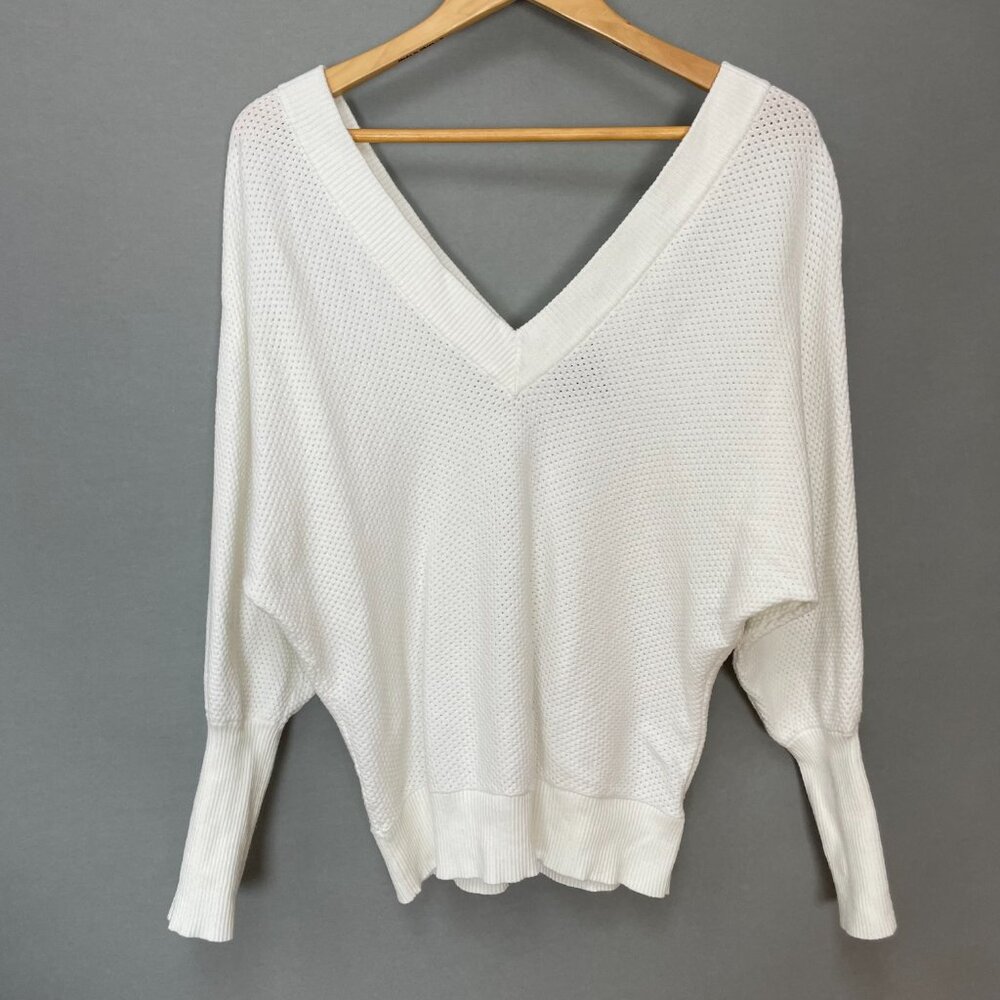 Express Batwing Sweater‎ White Open Knit Women Size Small V-Neck Dolman Slouchy